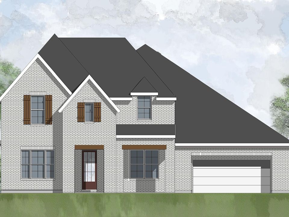 custom two-story brick and stone home with two-car garage