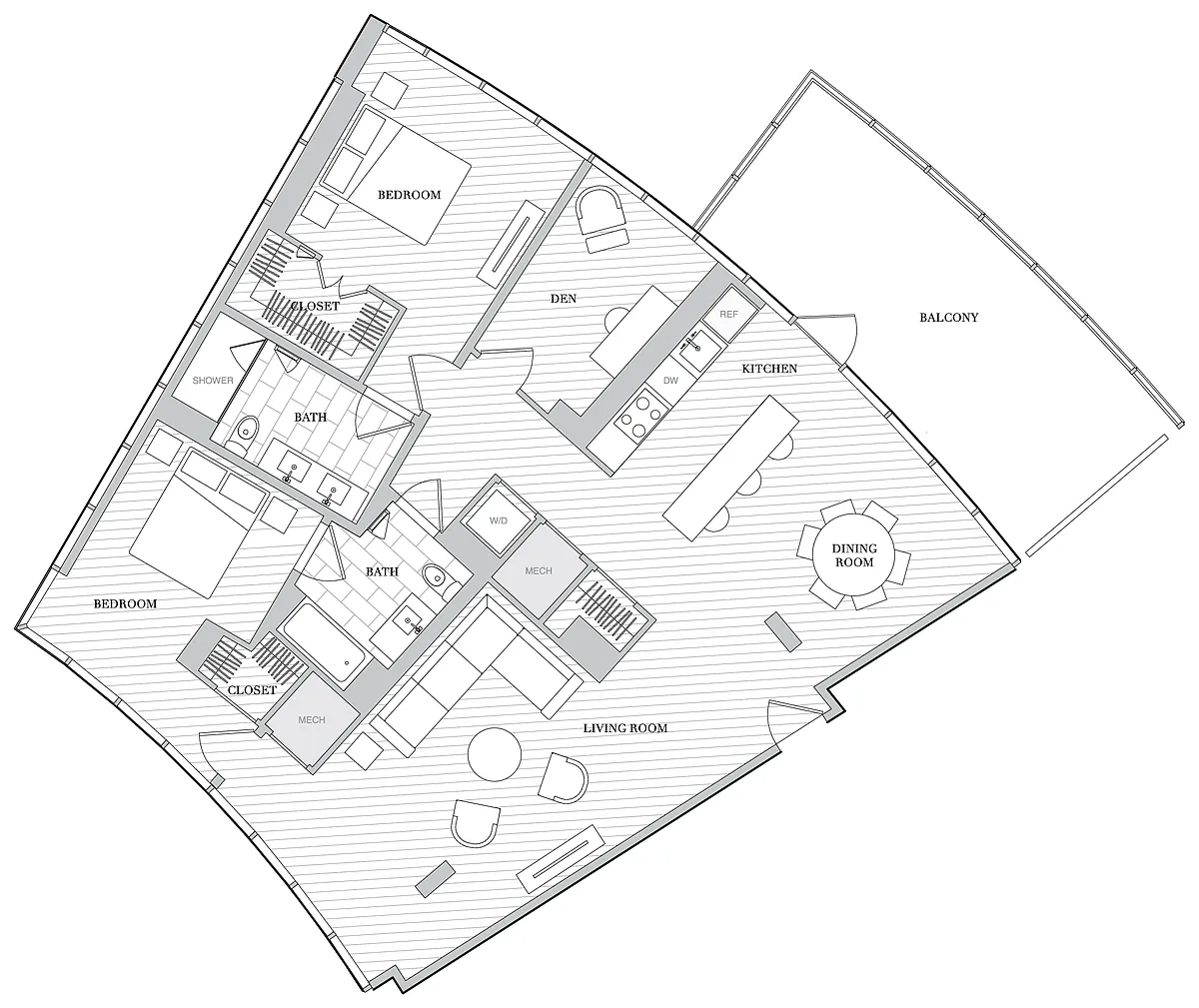 Floor plan 2 Bed 2 Bath Den B2DC