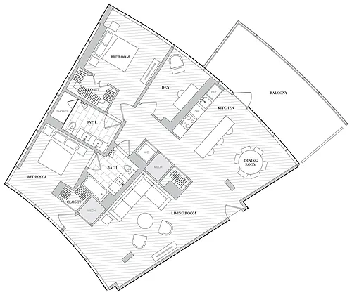 Floor plan 2 Bed 2 Bath Den B2DC
