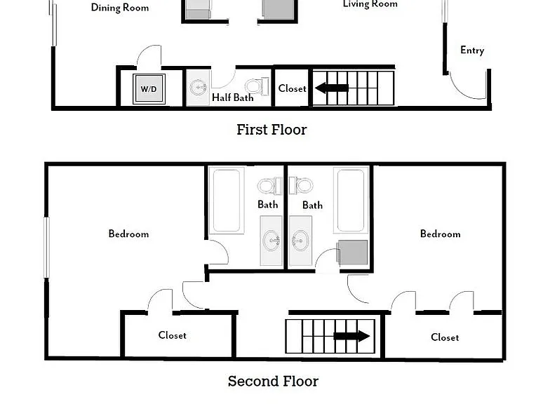 Magnolia Floor Plans - 2 Bedrooms and 2 1/2 Bathrooms.