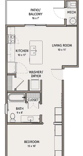 Floor plan Townline 1 Bedroom Apartments