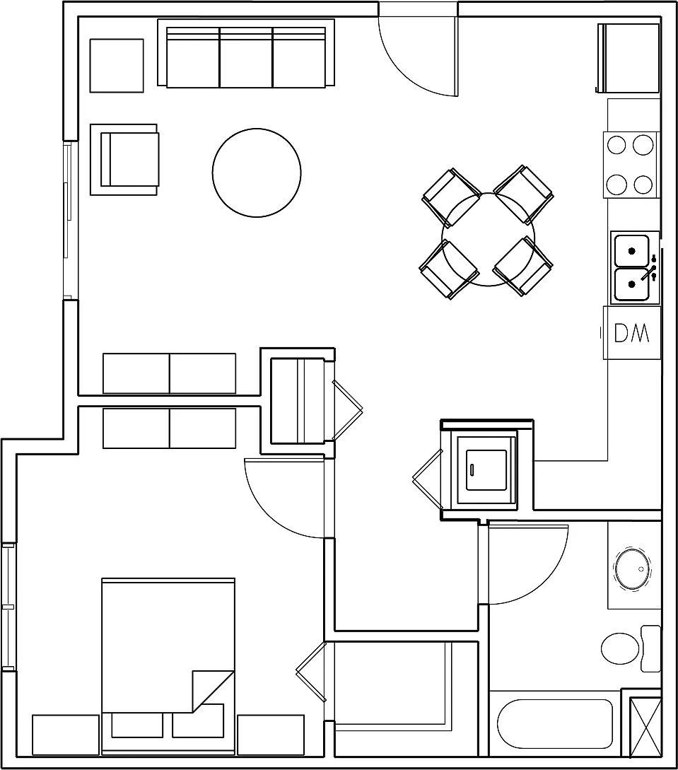 Floor plan 1 Bed 1 Bath (A1)