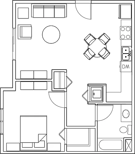 Floor plan 1 Bed 1 Bath (A1)