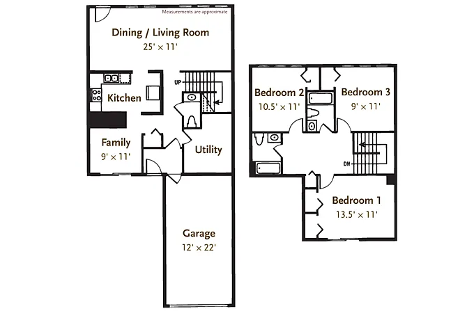 Floor plan 3 Bedroom 2.5 Bath Townhouse