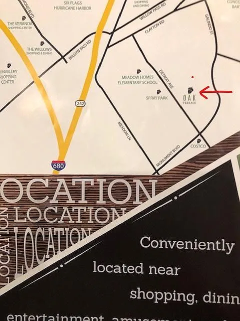 Convenient location, easy access to shops, restaurants and highway 680/242.