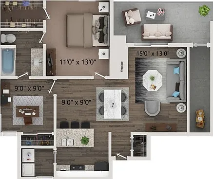Two bedroom - one bath floor plan with full size washer and dryer connections. Ground floor homes offer wood plank style flooring all through out. Second floor homes offer carpet in the bedroom's and closets. Two bedroom - one bath floor plan with full si
