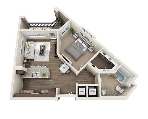 Floor plan One Bedroom A1D