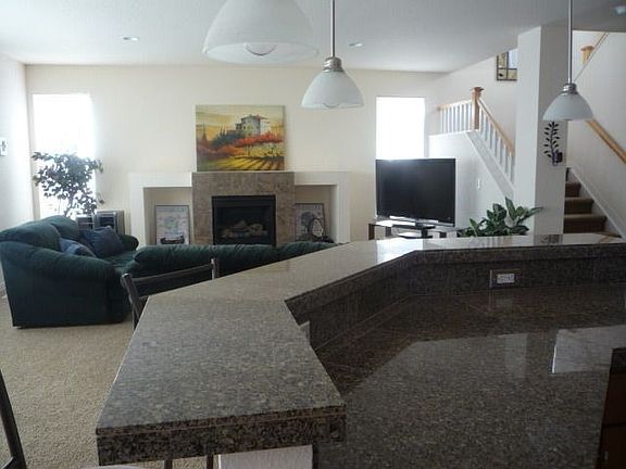 Granite bar looking out at living room