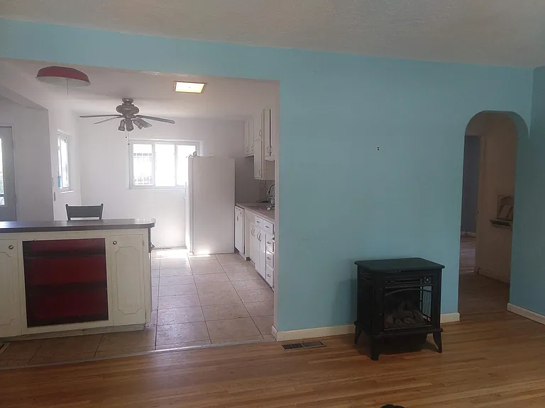 view from living room to kitchen