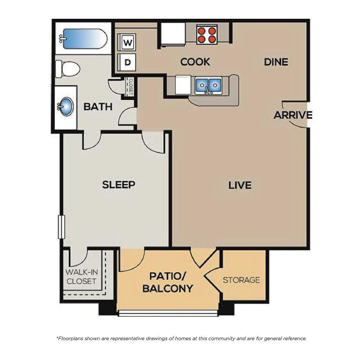 Floor plan 1 Bed - 1 Bath LG