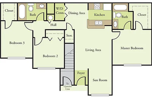 Floor plan Three Bedroom Two Bath C1 60%