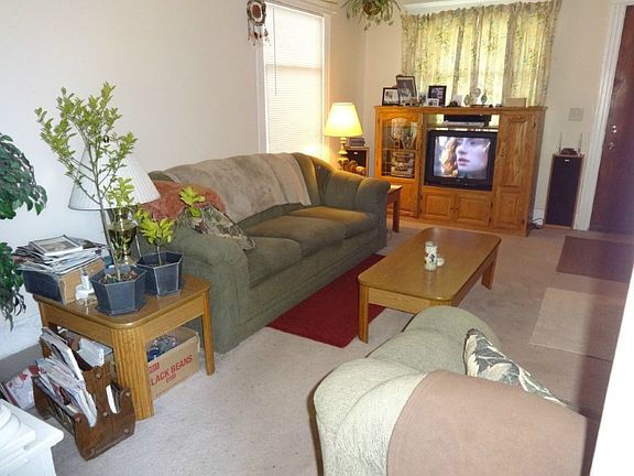 Nice sized living room has fir floors under the carpet. Natural light rolls into the space.