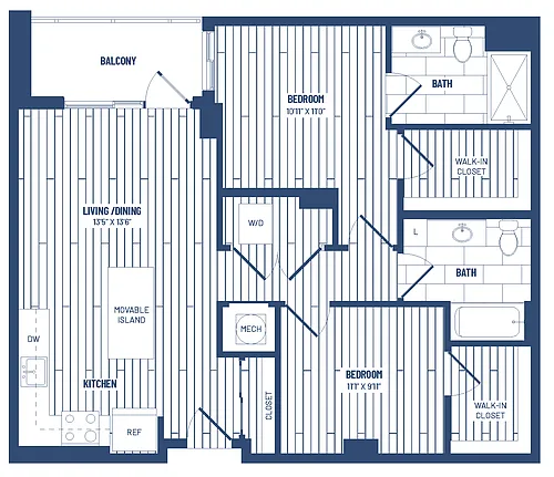 Floor plan 2 Bed/2 Bath Junior-HJR2C x15/x19