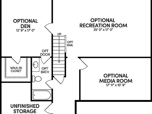 The basement floorplan of the Pendleton II by Brookfield Residential