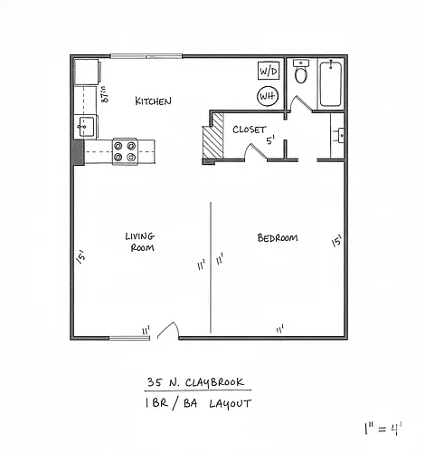 Floor plan 1 bed 1 bath
