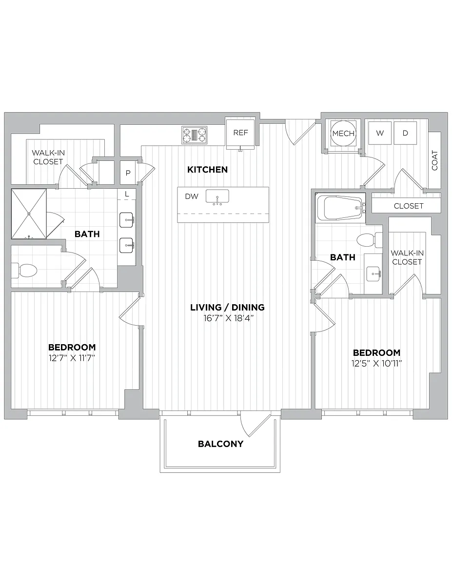 Floor plan 2 Bed/2 Bath-2A