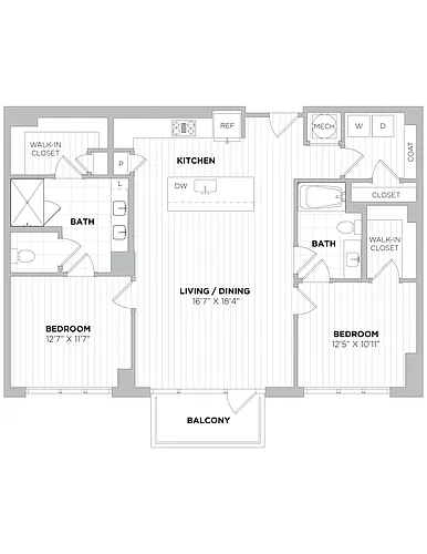 Floor plan 2 Bed/2 Bath-2A
