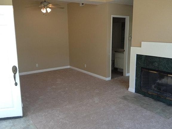 Front living and dining area and gas fireplace.