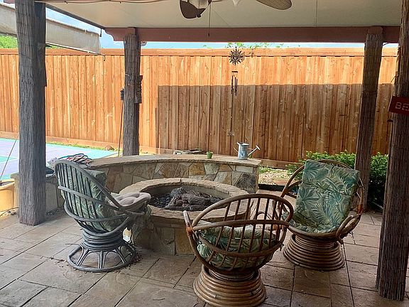 Gas fire pit on patio