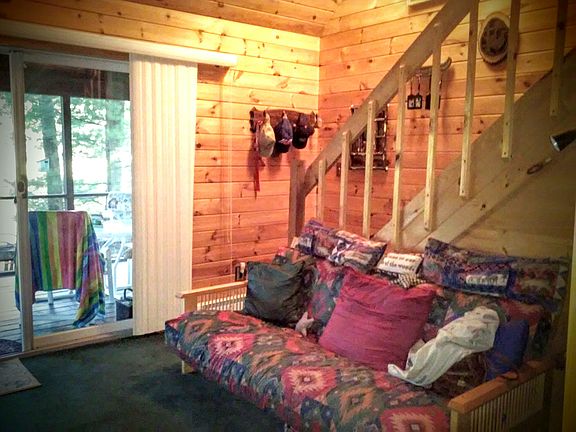living room with sliders to 