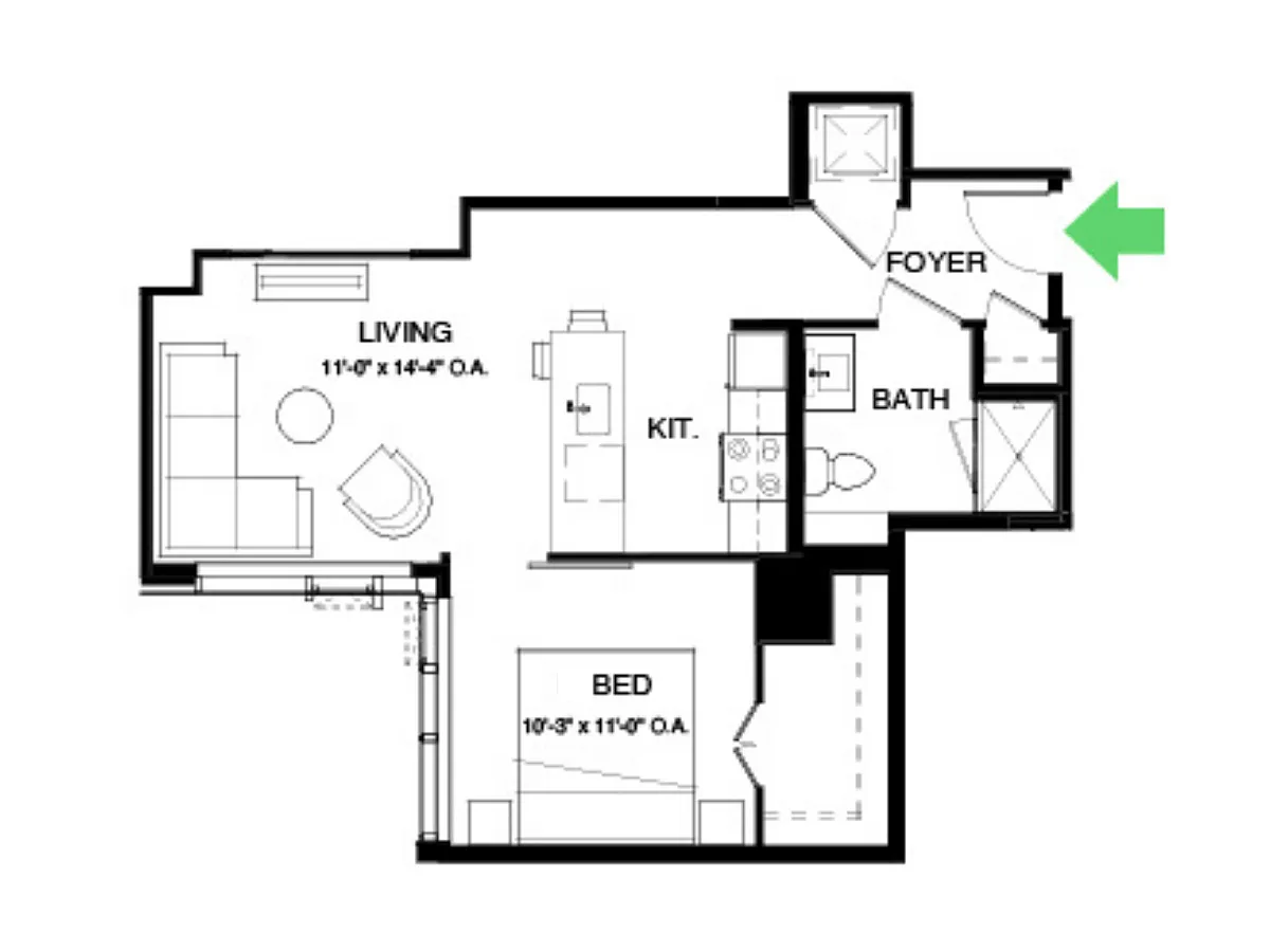 Floor plan A17 | 1 Bed | 1 Bath