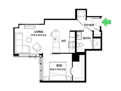 Floor plan A17 | 1 Bed | 1 Bath