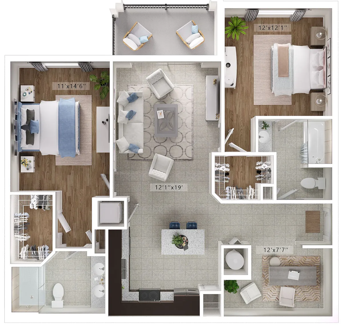Floor plan Laurel (2 Bed - Den)