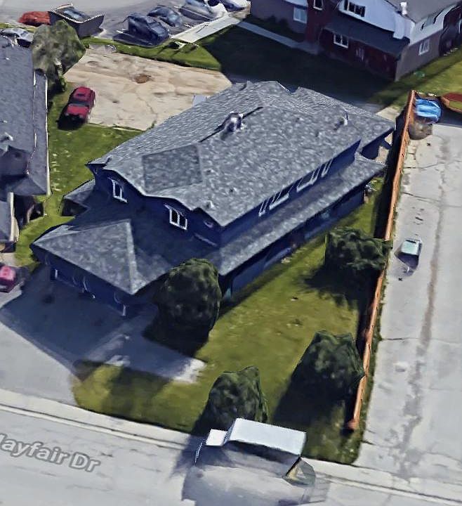 Aerial view of the building.