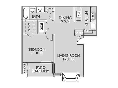 Floor plan 1 Bed, 1 Bath C Upgraded
