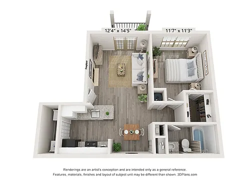 Floor plan 1 Bed, 1 Bath Deluxe