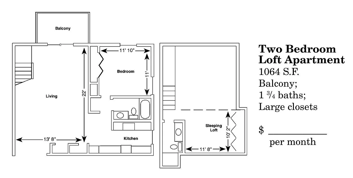 Floor plan Two Bedroom Loft