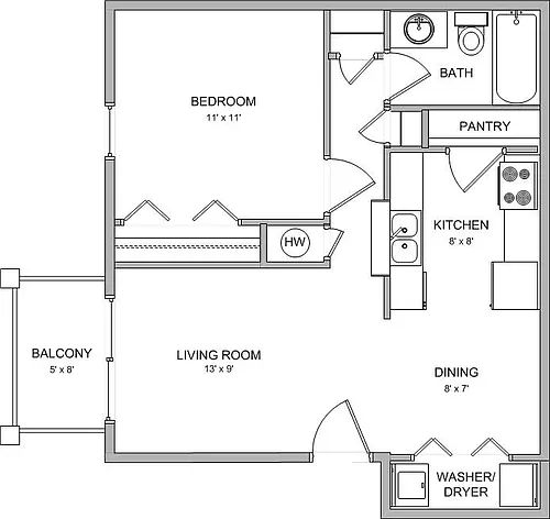 Floor plan Truman Grove 1 Bedrom | 1 Bathroom