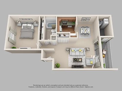 Floor plan 1-Bedroom 1-Bathroom | 726 sqft