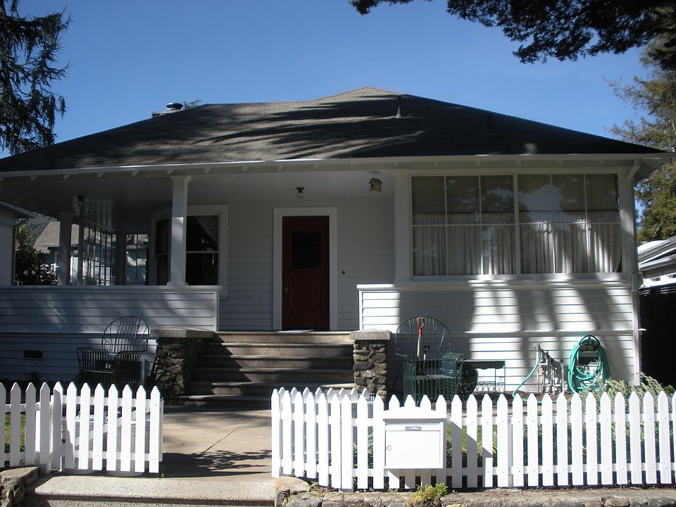 Front porch facing the street. Two blocks away from downtown Los Gatos