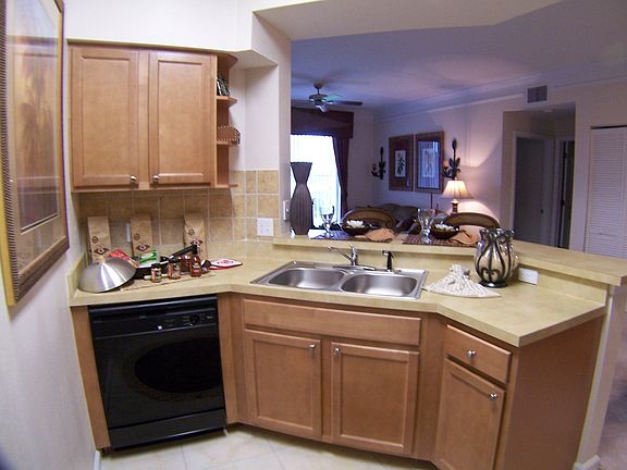 Kitchen overlooks living