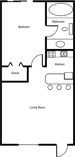 Floor plan 1 Bed 1 Bath 501 Sqft