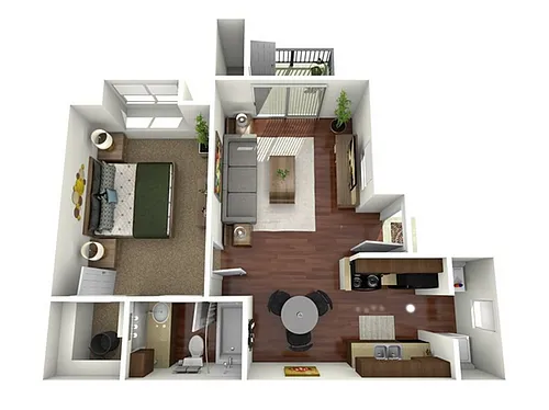Floor plan 1 Bed, 1 Bath A (80% Income Restricted)