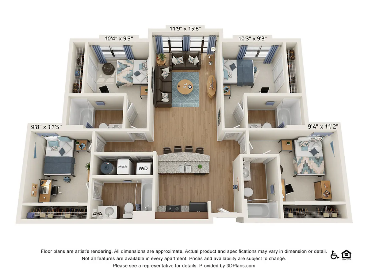 Floor plan 4 Bedroom - 4 Bath (4E)