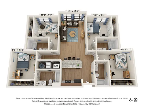 Floor plan 4 Bedroom - 4 Bath (4E)