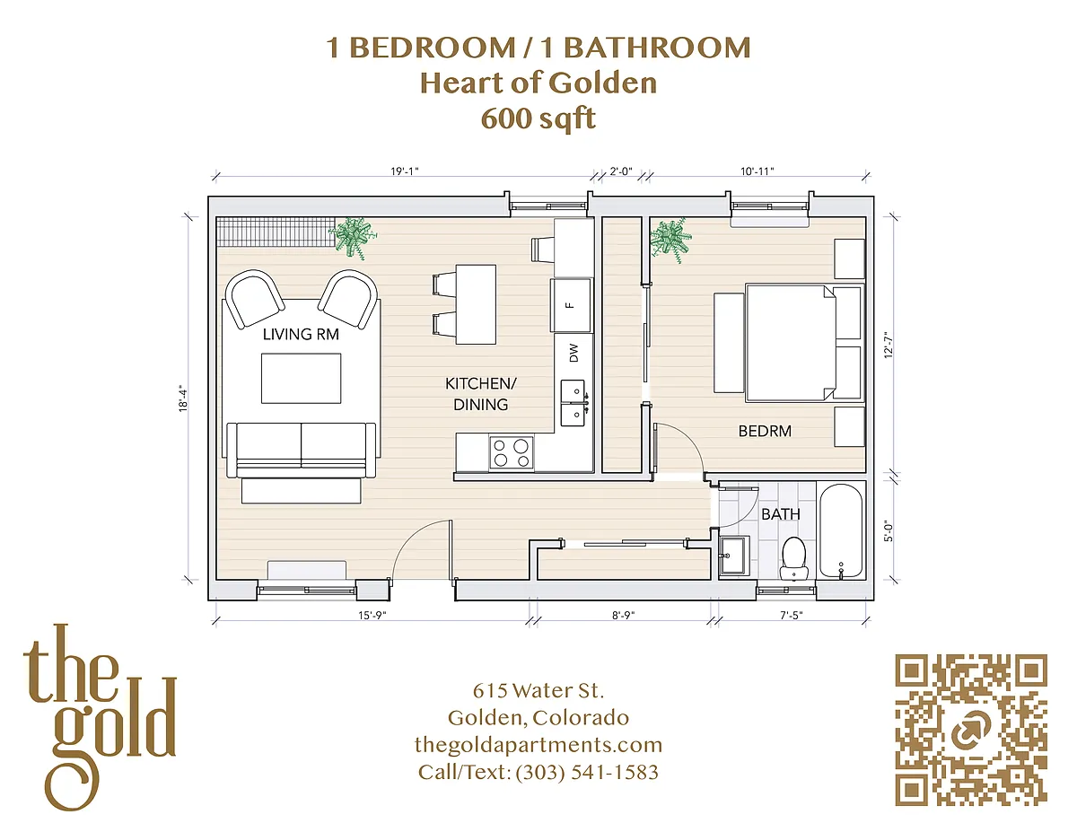 Floor plan 1X1 Heart of Golden