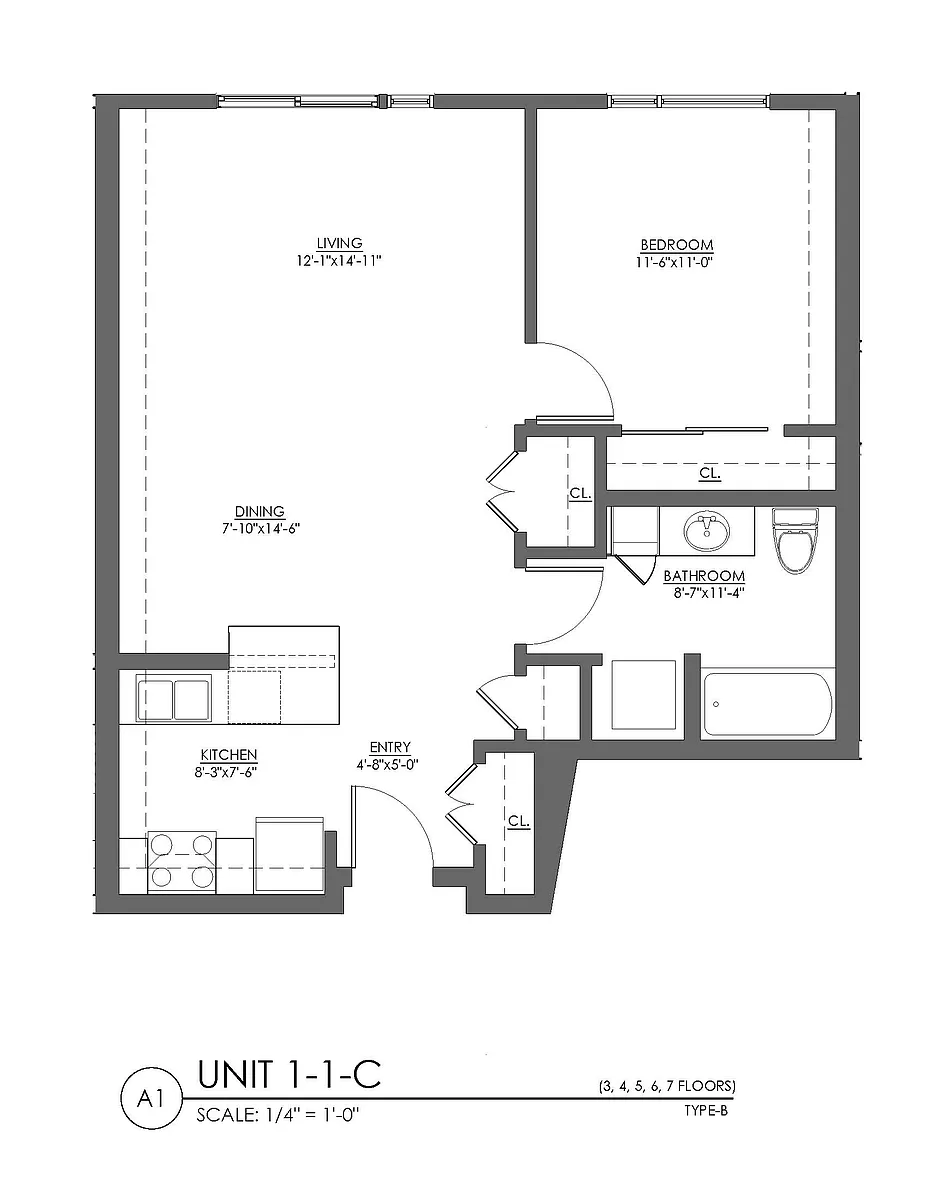 Floor plan 1 Bed 1 Bath - 758 sqft
