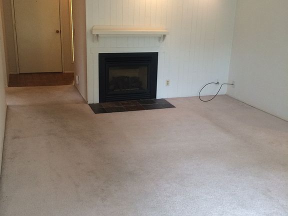 Gas Fireplace in living area-shows front door