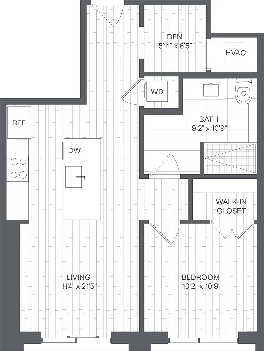 Floor plan 1 Bed/1 Bath Den-DC