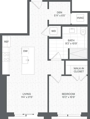 Floor plan 1 Bed/1 Bath Den-DC