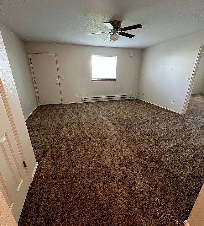 Entry looking at living room and back door.