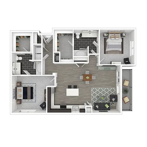 Floor plan 2 Bedroom/Two Bath (Split Floor Plan)