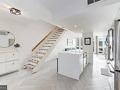 Kitchen area and designer dining island