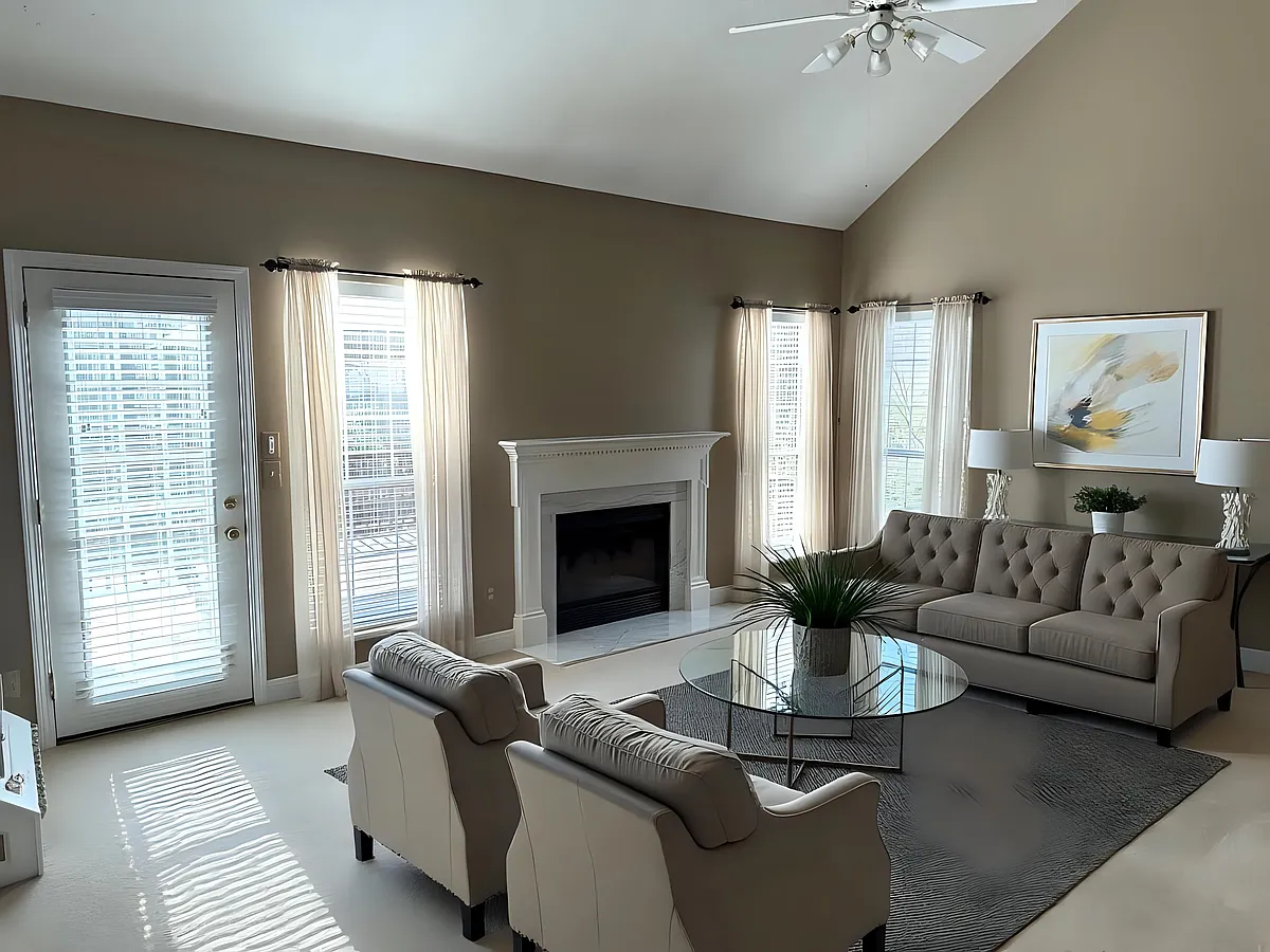Living room, looking towards back of house (deck outside door) - 2219 Falcon Creek Dr