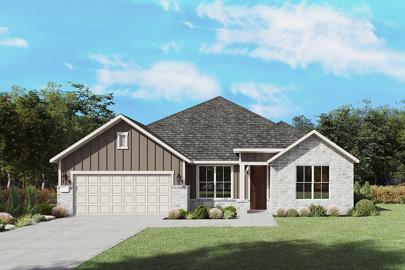 The Azle, a one-story new home design shown with home exterior HC 201