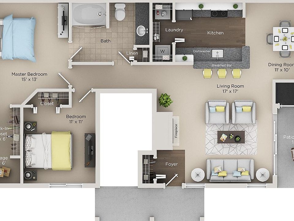 2 bedroom 1 bath layout